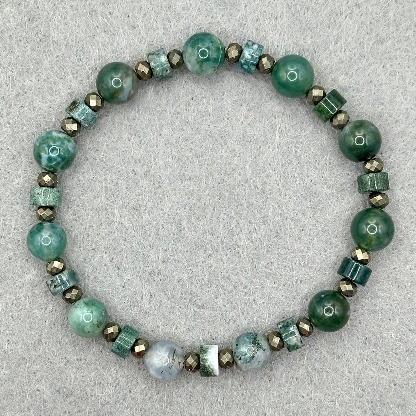 Moss Agate and Pyrite Stretch Bracelet